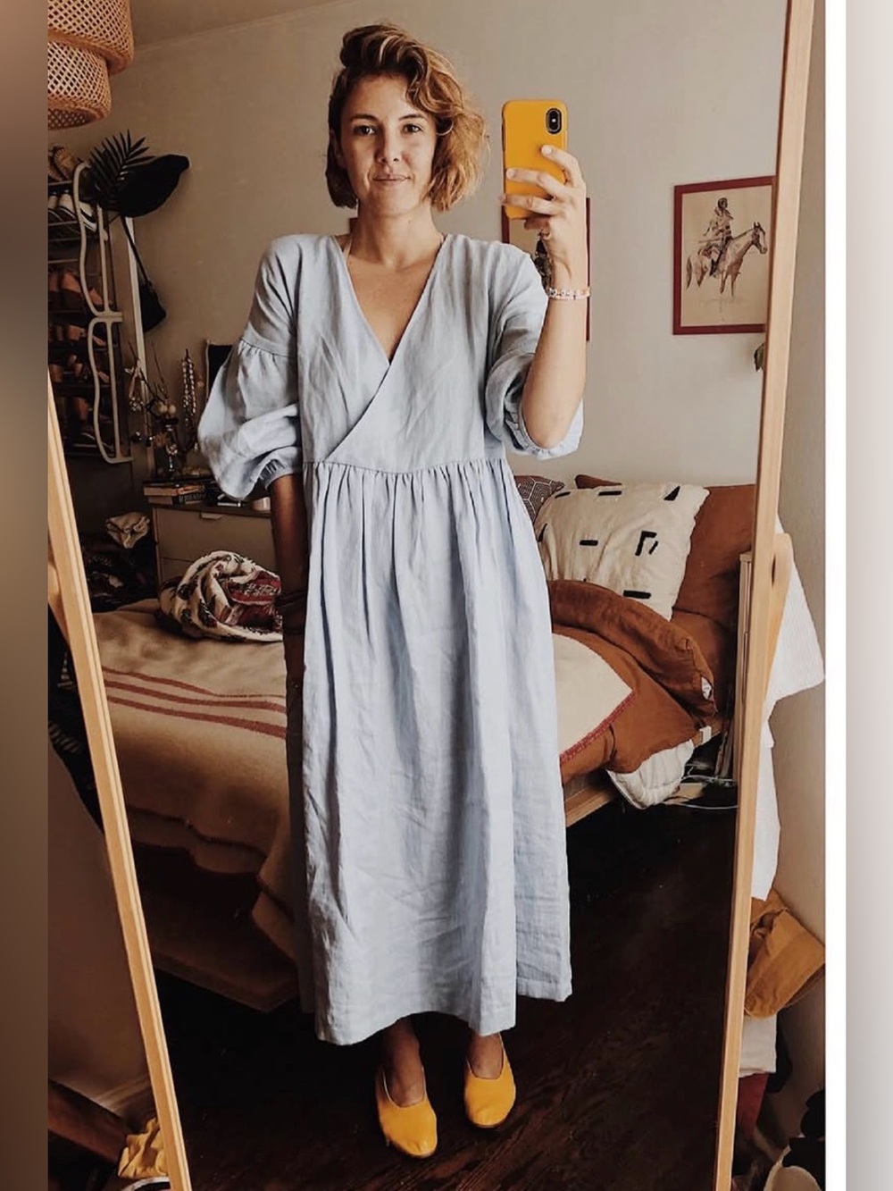 Light Blue Wrap-Style Linen Dress